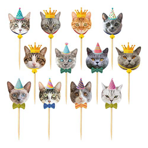 TSJ 24個 猫カップケーキトッパー 猫フェイスケーキトッパー 子猫ペットテーマデコレーション スティックつまようじ用品 パーティーベビーシャワー用 TSJ 24PCS Cat Cupcake Toppers, Cats Face Cake Toppers, Kitten Pet Theme Decorations Stick To画像