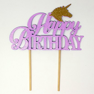 All About 詳細 ユニコーンテーマ ハッピーバースデーケーキトッパー、1個、高さ4.5インチ (プラス4インチの木製スティックハンドル)、幅最大6インチ。 All About Details Unicorn Theme Happy Birthday Cake Topper, 1pc, 4.5