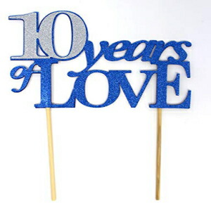 All About 詳細 10 Years of Love ケーキトッパー、1個、10周年記念、パーティーデコレーション、写真小道具 (ブルー&シルバー) All About Details 10 Years of Love Cake Topper, 1pc, 10th anniversary, party decoration, photo props (画像