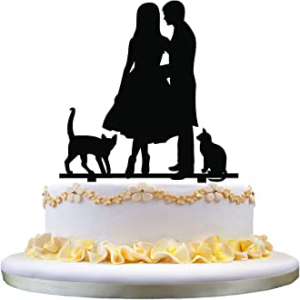 面白いウェディングケーキトッパー - 新郎新婦のケーキトッパー 2匹の素敵なペットの猫の装飾付き Funny Wedding Cake Topper - Bride and Groom Cake Topper with 2 Lovely Pet Cats Decor画像