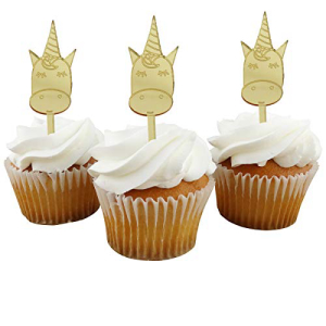 ユニコーン カップケーキ トッパー - ゴールド アクリル 12 個セット - ユニコーン パーティー テーマ キッズ ファンタジー 女の子の誕生日 Unicorn Cupcake Toppers - Gold Acrylic Set of 12 - Unicorn Party Theme Kids Fantasy Girls Bir画像