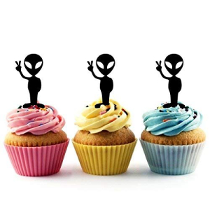 フレンドリーなエイリアンのシルエット アクリル カップケーキ トッパー 12 個 Friendly Alien Silhouette Acrylic Cupcake Toppers 12 pcs画像