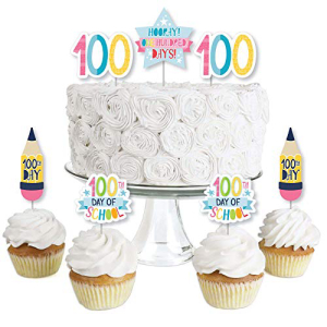幸福の大きな点ハッピー100日目の学校-デザートカップケーキトッパー-100日間のパーティークリアトリートピック-24個セット Big Dot of Happiness Happy 100th Day of School - Dessert Cupcake Toppers - 100 Days Party Clear Treat Picks - Set of画像