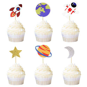 Ercadio 36 Pack Space Astronaut Cupcake Toppers Rocket Planet Trip to the Moon Cupcake Picks Baby Shower Boys Girls Birthday Outer Space Themed Party Cake Decorations Supplies画像
