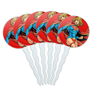 GRAPHICS＆MOREスーパーマンスーパーガールキャラクターカップケーキピックトッパーデコレーション6点セット GRAPHICS & MORE Superman Supergirl Character Cupcake Picks Toppers Decoration Set of 6画像