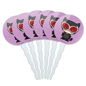 グラフィックなど バットマン キャットウーマン かわいいちびキャラクター カップケーキピック トッパー デコレーション 6個セット GRAPHICS & MORE Batman Catwoman Cute Chibi Character Cupcake Picks Toppers Decoration Set of 6画像