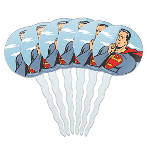 GRAPHICS＆MOREスーパーマンシンキングカップケーキピックトッパーデコレーション6個セット GRAPHICS & MORE Superman Thinking Cupcake Picks Toppers Decoration Set of 6画像