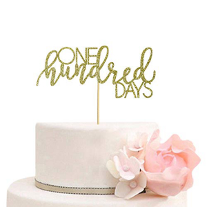 百日天下ケーキトッパー-ハッピー100日ケーキデコレーション-100日赤ちゃんの誕生日パーティーデコレーション用品-ゴールドキラキラ XIUHUBA One Hundred Days Cake Topper - Happy 100 Days Cake Decors - 100 Days Baby's Birthday Party Decorations画像