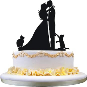 YAMI COCU Wedding Cake Toppers Cats Black Acrylic Cake Topper of Engagement and Wedding with Bride and Groom画像