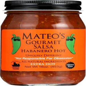 Mateo's グルメ サルサ 16 オンス ガラス ジャー (3 個パック) 以下の熱レベルを選択してください (ハバネロ - エクストラ ホット) Mateo's Gourmet Salsa 16oz Glass Jar (Pack of 3) Select Heat Level Below (Habanero - Extra Ho