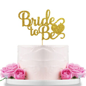 WeBenison Bride to Be Cake Topper with Heart - Gold Glitter Wedding Bachelorette Party Decoration Supplies Future Mrs Party Cake Decor画像