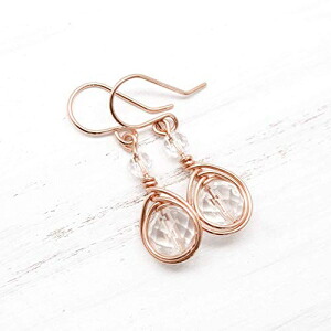 石英 結晶 イヤリング ローズゴールドフィルド 針金一回り Pillar of Salt Studio Quartz Crystal Earrings Rose Gold-Filled Wire Wrapped