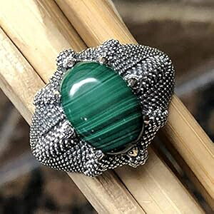 ナチュラル グリーン マラカイト 925 ソリッド スターリング シルバー メンズ リング サイズ 8、9、10、11、12 Natural Rocks by Kala Natural Green Malachite 925 Solid Sterling Silver Men's Ring Size 8, 9, 10, 11, 12｜Glomarket