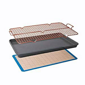 CasaWare 窮まり御役目用掛け目 15 x 10 x 1 in ビスキット居敷き/冷やかすグリッド/ケイ素樹脂引っ敷き耐熱皿仕掛ける 3 個 (しろがね色御影石) CasaWare 3pc Ultimate Commercial Weight 15 x 10 x 1-inch Cookie Sheet/Cooling Grid/Silicone Mat Bakeware S キッチン用品・食器・調理器具-食器-皿・プレート