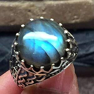 ナチュラル ブルー ラブラドライト 925 ソリッド スターリング シルバー メンズ リング サイズ 7 Natural Rocks by Kala Natural Blue Labradorite 925 Solid Sterling Silver Men's Ring Size 7｜Glomarket