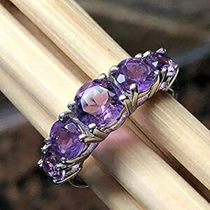 ナチュラル 2.5ct パープル アメジスト 925 ソリッド スターリング シルバー リング サイズ 6、7、8 Natural Rocks by Kala Natural 2.5ct Purple Amethyst 925 Solid Sterling Silver Ring Size 6, 7, 8