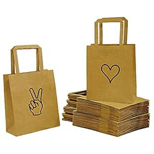 Peace \u0026 Love 差し上げ物御徒面子 (50 個、25 Peace \u0026 25 Love) 手工芸品紙袋、手持ち部分付き添い人紙袋 (6.8 in x 3.5 in x 8.3 in) 紙製ギフトバッグバルク、受け売り御徒面子、華燭の典、グッズ、赤銅色の紙袋あらゆる切っ掛けに。 Llama Vibz Peace \u0026 Lo