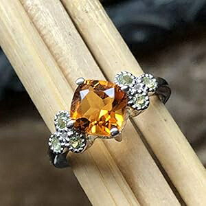天然 2ct ゴールデン シトリン、グリーン ペリドット 925 ソリッド スターリング シルバー リング サイズ 6、6.25、7、7.25、8、8.25、9、9.25 Natural Rocks by Kala Natural 2ct Golden Citrine, Green Peridot 925 Solid Sterling Silver Ring