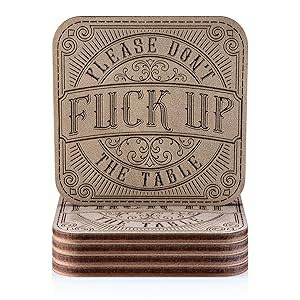 Prestone Prestige Funny Leather Coasters for Drinks Set of 4, Cool Rustic Drink Coaster, Cute Living Room Decor, Housewarming Gift for New Home画像