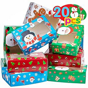 Joy Bang クリスマスクッキーボックス 20個 クリスマスクッキーギフトボックス 窓付き添い人 ホリデーキャンディートリートボックス クリスマスクッキーボックス 入れもの 差し上げ物用 サンタ スノーマン ジンジャーブレッドマン ビスケットボックス席 Joy Bang Christmas