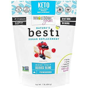 Wholesome Yum Besti Natural Powdered Sugar Substitute - Monk Fruit Sweetener With Allulose Blend Confectioners - Keto, Non-GMO, Zero Carb, Zero Calorie, Tummy Friendly, No Aftertaste - Sugar Replacement (1 lb)