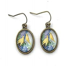 ライラックとカナリアのイヤリング - ビンテージ イメージ - ハンドメイド Fern & Filigree Lilac and Canary Earrings - Vintage Image - Handmade