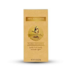 Hawaiian Paradise Coffee 100% Kona Coffee, 8oz Bag Whole Bean, Kona Roast, Made in USA in Small Batches from Sustainably Grown Arabica Beans, Pure Estates