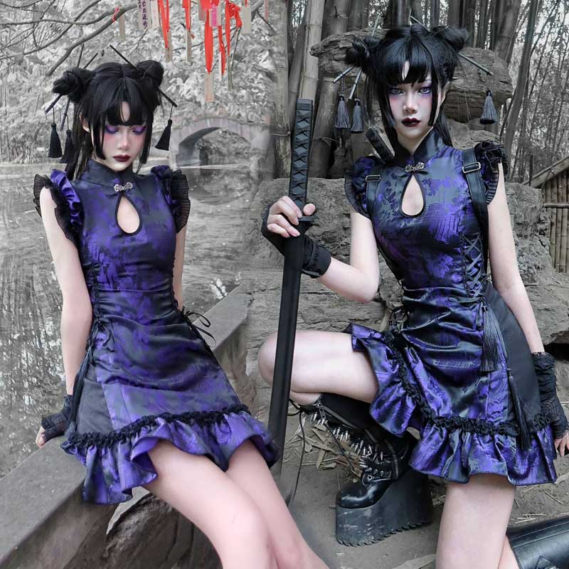 ハロウィン 仮装舞踏会 ゴシック暗黒系 中国風 チャイナドレス 可愛い 男ウケ セクシー 大人 レディースハロウィン コスプレ衣装 パープル S M Lグローリーパーク｜パーティードレス通販 GloryPark 10,726円