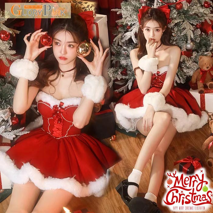 サンタ コスプレ レディース セクシー クリスマス 豪華 ワンピース 3点セット コスチューム テーマ衣装 仮装  可愛い 女性 大人  Xmas Christma`s