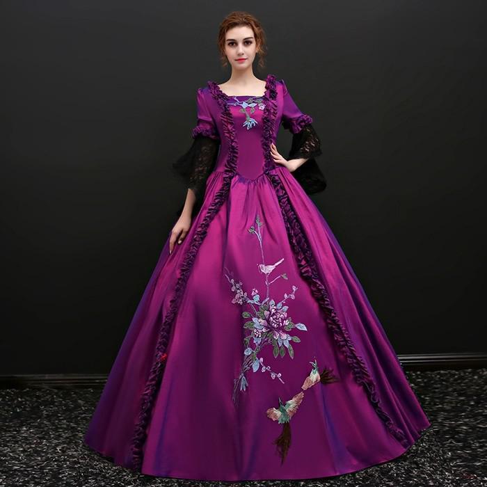 宮廷ドレス お嬢様ドレス お姫様ドレス ヨーロッパ風 パープルドレス パーティードレス 女王様ドレス 花柄ドレス 王族服 貴族服 演出服 現代演劇服装 舞台服 ステージ衣装 サイズ指定可能グローリーパーク