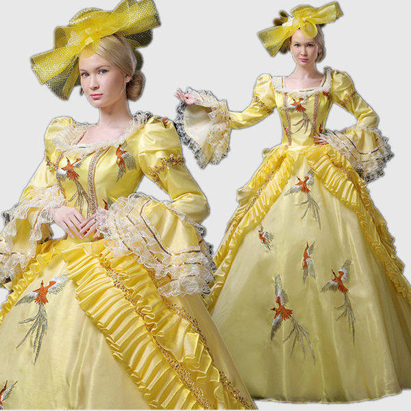 豪華ロングドレス ステージ衣装としても最適 イエロー 女性用 西洋 貴族の衣装 フランス式 学園祭 文化祭 舞踏会 ハロウィン 着丈 サイズ指定可 D9192c0c0j3 Umu Ac Ug