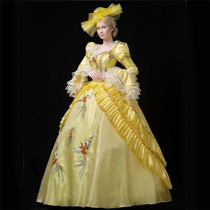豪華ロングドレス ステージ衣装としても最適 イエロー 女性用 西洋 貴族の衣装 フランス式 学園祭 文化祭 舞踏会 ハロウィン 着丈 サイズ指定可 D9192c0c0j3 Umu Ac Ug