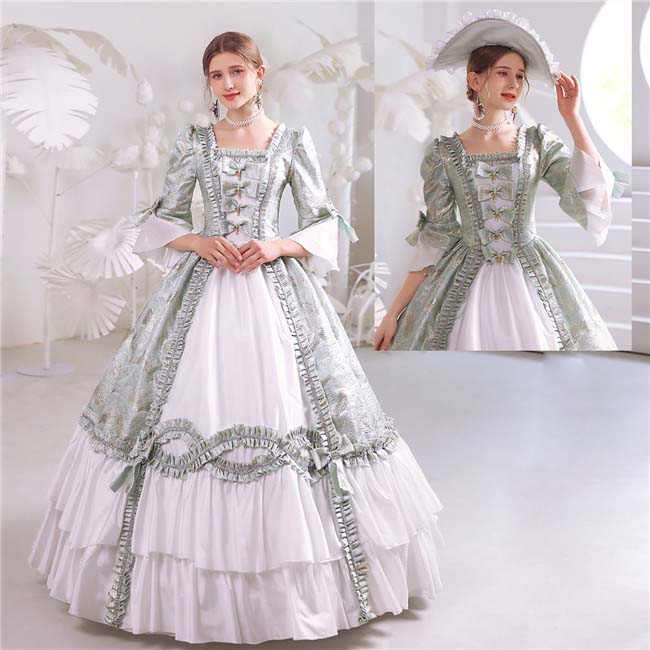 Sale ドレス レディース ロングドレス ロココ 貴族ドレス 中世ヨーロッパ お姫様 ライトグリーン プリンセスドレス サイズ指定ok 西洋ドレス 田園風 ステージ衣装 貴婦人 オペラ ワンピース Fucoa Cl