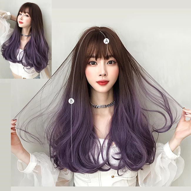 楽天市場】フルウィッグ ロングウィッグ ブラウン パープル メッシュ  