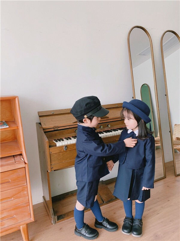 男の子卒業式スーツ女の子子供服詰襟ラウンド襟男子制服キッズ小学校卒業式スーツ子どもこども子供スーツネイビージャケットシャツ半ズボン8090100120130140cm