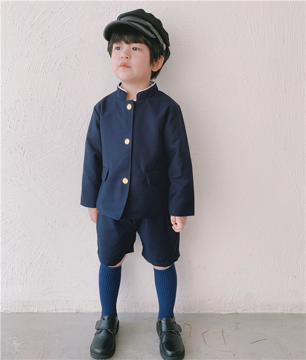 男の子卒業式スーツ女の子子供服詰襟ラウンド襟男子制服キッズ小学校卒業式スーツ子どもこども子供スーツネイビージャケットシャツ半ズボン8090100120130140cm