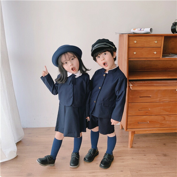 男の子卒業式スーツ女の子子供服詰襟ラウンド襟男子制服キッズ小学校卒業式スーツ子どもこども子供スーツネイビージャケットシャツ半ズボン8090100120130140cm