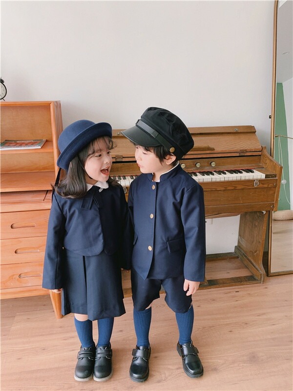 男の子卒業式スーツ女の子子供服詰襟ラウンド襟男子制服キッズ小学校卒業式スーツ子どもこども子供スーツネイビージャケットシャツ半ズボン8090100120130140cm