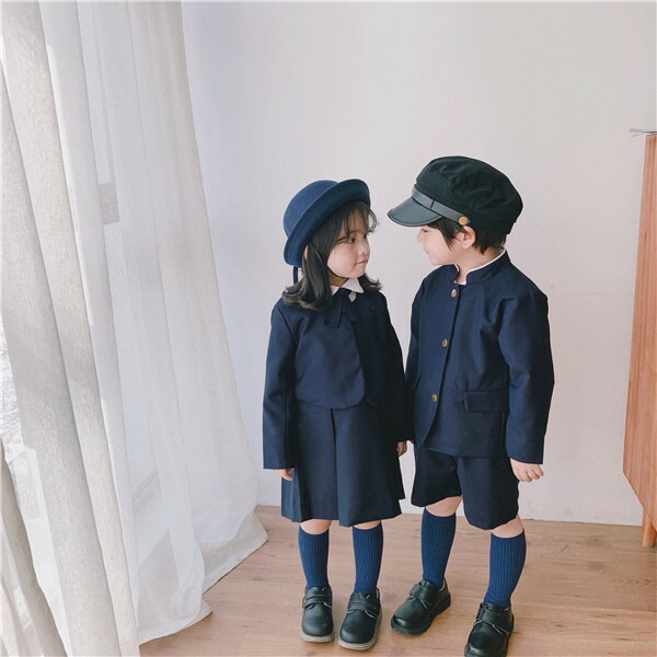 男の子卒業式スーツ女の子子供服詰襟ラウンド襟男子制服キッズ小学校卒業式スーツ子どもこども子供スーツネイビージャケットシャツ半ズボン8090100120130140cm