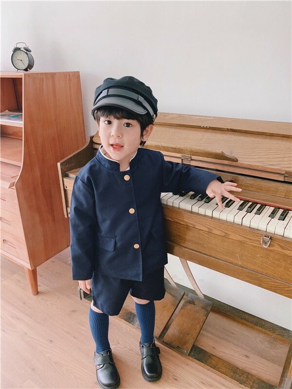 男の子卒業式スーツ女の子子供服詰襟ラウンド襟男子制服キッズ小学校卒業式スーツ子どもこども子供スーツネイビージャケットシャツ半ズボン8090100120130140cm