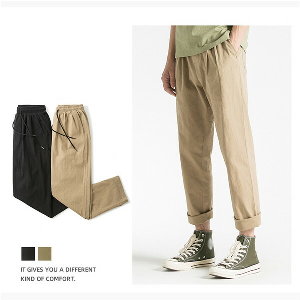 ズボン メンズ スラックス パンツ クロップドパンツ カジュアル 無地 シンプル ゴムパンツ 夏 涼しい 綿麻 長ズボン 九分丈 ゆったり 洗える 夏用 大きいサイズ 父の日ギフト プレゼント 黒 ベージュ Uncheckedfilm Com