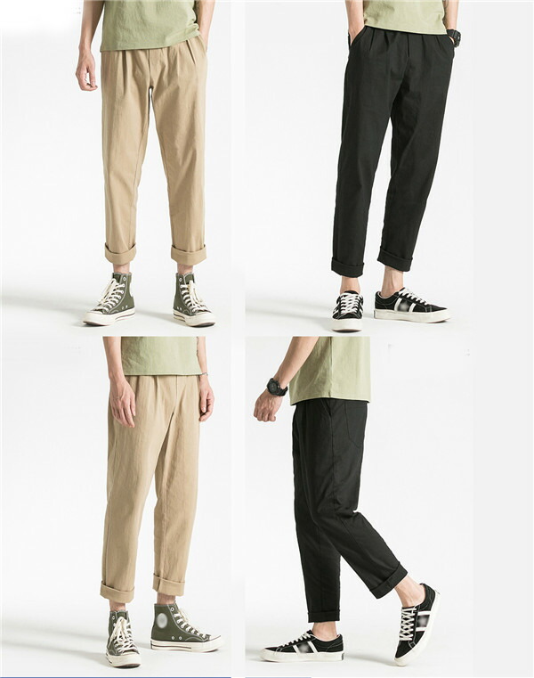 ズボン メンズ スラックス パンツ クロップドパンツ カジュアル 無地 シンプル ゴムパンツ 夏 涼しい 綿麻 長ズボン 九分丈 ゆったり 洗える 夏用 大きいサイズ 父の日ギフト プレゼント 黒 ベージュ Uncheckedfilm Com
