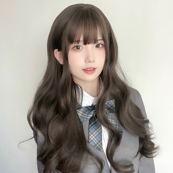 ウィッグ ロング カール ウェーブ 巻き髪 ブラウン 茶髪 前髪あり 前髪ぱっつん フルウィッグ ロングウィッグ 可愛い コスレ ロリータ ゴスロリ 原宿 レディース コスチューム 仮装 大人 おしゃれ 普段使い 日常使い イベント 学園祭 演劇 舞台 学芸会 文化祭 ハロウィン