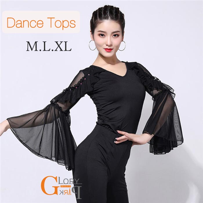 【2位獲得】社交ダンス衣装 レッスンウェア レース 競技着 モダンラテンダンス用上着 レディース 女性用 ダンス衣装 上着 ダンス 社交 練習着 ワルツ チャチャチャ ラテン ステージ 衣装 演出着 ダンストップス 黒 M L XLグローリーパーク