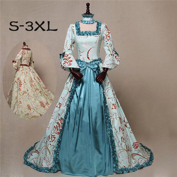 ロングドレス トレーンドレス 宮廷服ドレス 中世ヨーロッパ ゴシック ビクトリア調 アンブレラスリーブ リボン フリル 花柄 学園祭 文化祭 ボリューム コスチューム ワンピース パーティードレス 衣装 コスプレ ハロウィン ブラウン ブルー S M L Xl 2xl 3xl Csg Com Py