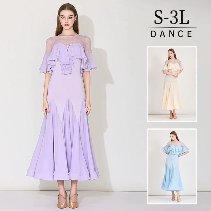 楽天市場】社交ダンス ドレス 透け感 ロングドレス フリル