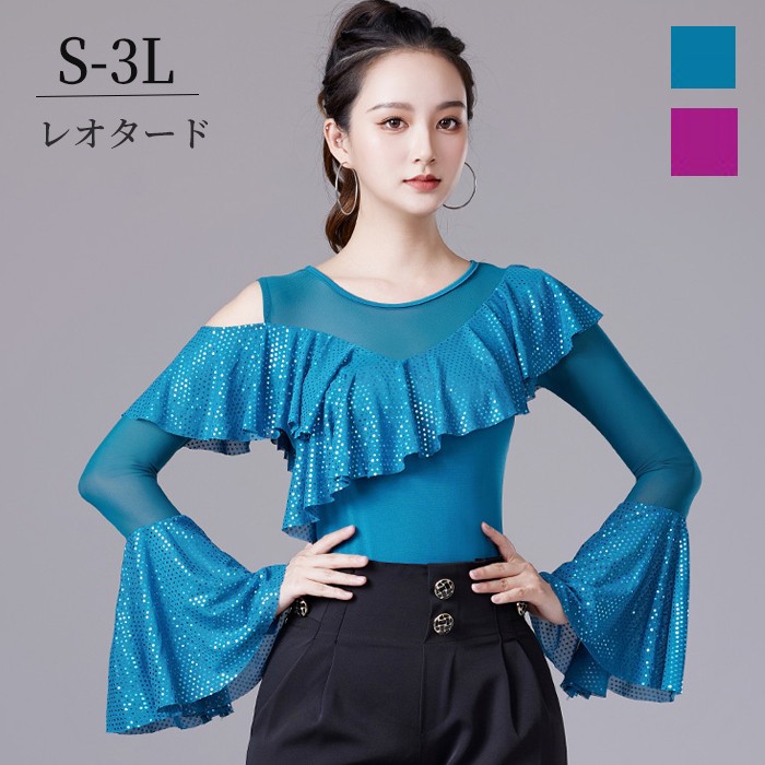 楽天市場】社交ダンス トップス レオタード フレア袖 股下ホック