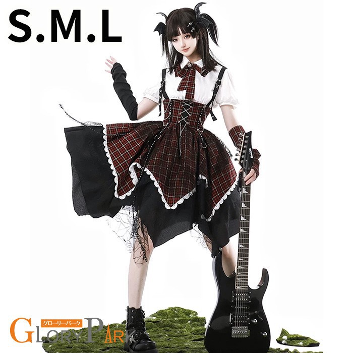 ロリータ 衣装 OP レディース 前掛けスコート トップ 手押しかぶせる 照合のしるし柄 黒いこと×赤いこと 甘辛 ダークロリ 病み愛くるしげ Y2K 仕掛地雷系 量?型 好いたらしい 窈窕たる お召しもの 仮面舞踏会 でき事 社交ダンス 教養祭 ハロウィン S M L レディースファッション-ワンピース