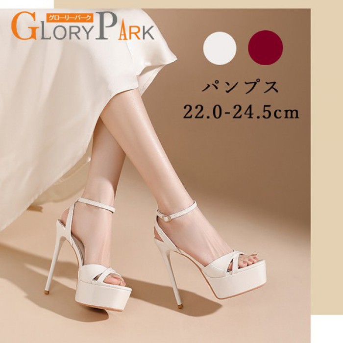 パンプス レディース ストラップ 厚底 ハイヒール ピンヒール プラットフォーム 美脚 パーティー 結婚式 二次会 キャバ 靴 ホワイト レッド 22.0～24.5cm ホワイト ワインレッド