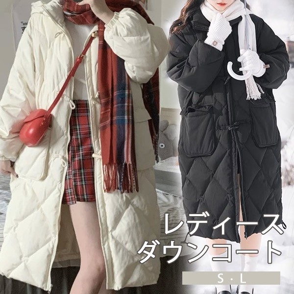 ダウンコート レディース リボン ミモレ丈 ミディアムコート 冬服 フード付き ダウン ダウンジャケット アウター 冬 かわいい 学生 通勤 女の子 カジュアル 小柄 着痩せ コート 長袖 袖あり 厚手 防寒 寒さ対策 冷え対策 ポケット付き 秋冬 暖かい ブラック ベージュ S L|パーティードレス通販 GloryPark